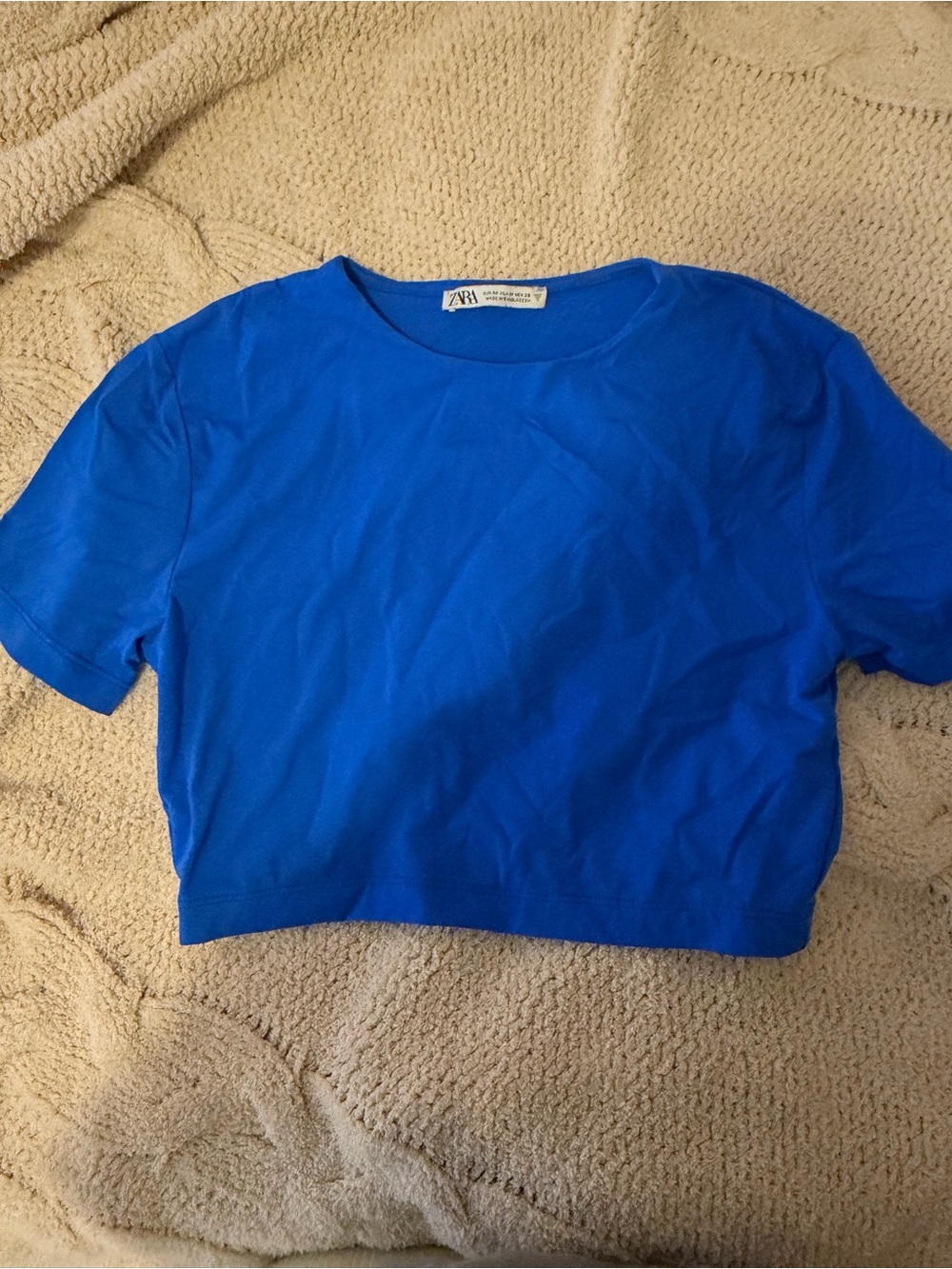 Zara Bright Blue Cropped Short Sleeve Tee